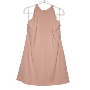 VIA JAY Scalloped Halter Mini Shift Dress Keyhole Back Tie Blush Pink Size Large